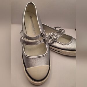 New! Converse Dainty Mary Jane Shoes Silver Metallic Leather - Women's Size 7